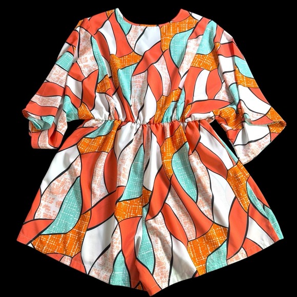 Shein Curve Multicolor Short Sleeve Romper Shorts Jumpsuit Elastic Waist 1XL - Picture 9 of 10